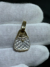 LIV 14k Yellow Gold & Natural White Diamonds Mother of Pearl Custom Made Purse Pocket Book Charm Pendant
