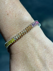 LIV Platinum Sterling Silver Rainbow Sapphire Marquise Cut Halo Tennis Bracelet Gift