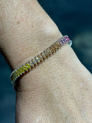 LIV Platinum Sterling Silver Rainbow Sapphire Marquise Cut Halo Tennis Bracelet Gift