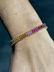 LIV 18k Yellow Gold Sterling Silver Rainbow Sapphire Marquise Cut Halo Tennis Bracelet Gift