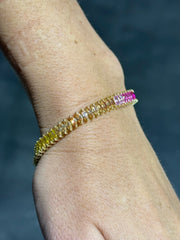 LIV 18k Yellow Gold Sterling Silver Rainbow Sapphire Marquise Cut Halo Tennis Bracelet Gift