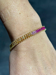 LIV 18k Yellow Gold Sterling Silver Rainbow Sapphire Marquise Cut Halo Tennis Bracelet Gift