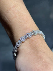 LIV Platinum Sterling Silver White Sapphire Oval & Baguette Cut Halo Tennis Bracelet Gift