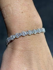 LIV Platinum Sterling Silver White Sapphire Oval & Baguette Cut Halo Tennis Bracelet Gift