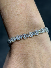 LIV Platinum Sterling Silver White Sapphire Oval & Baguette Cut Halo Tennis Bracelet Gift