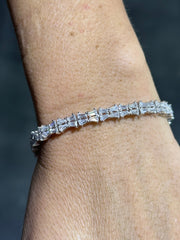 LIV Platinum Sterling Silver White Sapphire Baguette Cut Halo Tennis Bracelet Gift