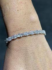 LIV Platinum Sterling Silver White Sapphire Baguette Cut Halo Tennis Bracelet Gift