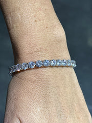 LIV Platinum Sterling Silver White Sapphire Round Cut Halo 6mm Wide Tennis Bracelet Gift 7" Length