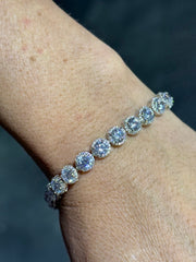 LIV Platinum Sterling Silver White Sapphire Round Cut Pave Halo Design Tennis Bracelet Gift 7" Length