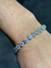 LIV Platinum Sterling Silver White Sapphire Round Cut Pave Halo Design Tennis Bracelet Gift 7" Length