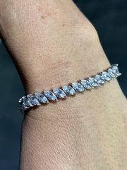 LIV Platinum Sterling Silver White Sapphire Marquise Cut Unique Halo Tennis Bracelet Gift 7" Length