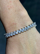 LIV Platinum Sterling Silver White Sapphire Marquise Cut Unique Halo Tennis Bracelet Gift 7" Length