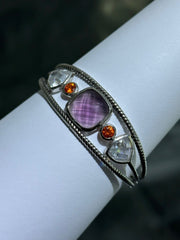 LIV Platinum Sterling Silver Simulated Gemstone Cushion Cut Cable Bangle Cuff Bracelet Gift