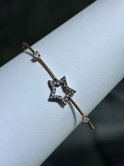 LIV Rose Gold Sterling Silver Simulated White Sapphire Pave Round Cut Halo Star Cable Bangle Bracelet Gift