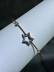 LIV Rose Gold Sterling Silver Simulated White Sapphire Pave Round Cut Halo Star Cable Bangle Bracelet Gift