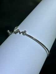 LIV Platinum Sterling Silver Love Script Design Halo Cable Stackable Bangle Bracelet Gift