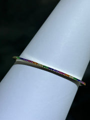 LIV 18k Yellow Gold Sterling Silver Rainbow Sapphire Thin Bangle Tennis Design Bracelet Gift 7" Length