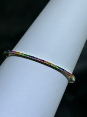 LIV 18k Yellow Gold Sterling Silver Rainbow Sapphire Thin Bangle Tennis Design Bracelet Gift 7" Length