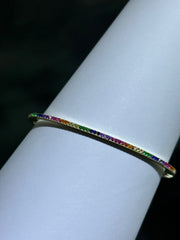 LIV 18k Yellow Gold Sterling Silver Rainbow Sapphire Thin Bangle Tennis Design Bracelet Gift 7" Length