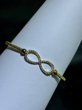 LIV 18k Yellow Gold Sterling Silver White Sapphire Infinity Design Pave Cable Bangle Bracelet Gift 7" Length