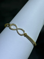 LIV 18k Yellow Gold Sterling Silver White Sapphire Infinity Design Pave Cable Bangle Bracelet Gift 7" Length
