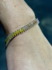 LIV Platinum Sterling Silver Rainbow Sapphire Marquise Cut Halo Tennis Bracelet Gift