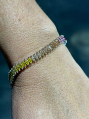 LIV Platinum Sterling Silver Rainbow Sapphire Marquise Cut Halo Tennis Bracelet Gift