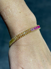 LIV 18k Yellow Gold Sterling Silver Rainbow Sapphire Marquise Cut Halo Tennis Bracelet Gift