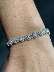 LIV Platinum Sterling Silver White Sapphire Oval & Baguette Cut Halo Tennis Bracelet Gift