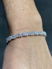 LIV Platinum Sterling Silver White Sapphire Baguette Cut Halo Tennis Bracelet Gift