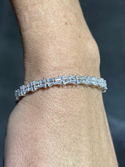 LIV Platinum Sterling Silver White Sapphire Baguette Cut Halo Tennis Bracelet Gift