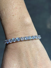 LIV Platinum Sterling Silver White Sapphire Round Cut Halo 6mm Wide Tennis Bracelet Gift 7" Length