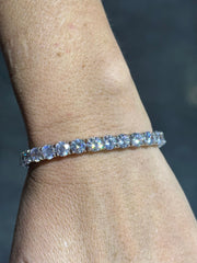 LIV Platinum Sterling Silver White Sapphire Round Cut Halo 6mm Wide Tennis Bracelet Gift 7" Length