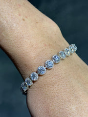 LIV Platinum Sterling Silver White Sapphire Round Cut Pave Halo Design Tennis Bracelet Gift 7" Length