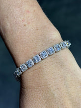 LIV Platinum Sterling Silver White Sapphire Princess Cut Pave Halo Tennis Bracelet Gift 7" Length