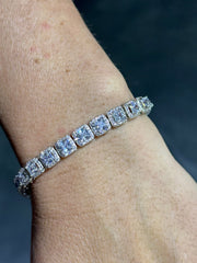 LIV Platinum Sterling Silver White Sapphire Princess Cut Pave Halo Tennis Bracelet Gift 7" Length