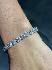 LIV Platinum Sterling Silver White Sapphire Princess Cut Pave Halo Tennis Bracelet Gift 7" Length