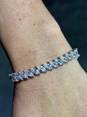 LIV Platinum Sterling Silver White Sapphire Marquise Cut Unique Halo Tennis Bracelet Gift 7" Length