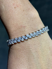 LIV Platinum Sterling Silver White Sapphire Marquise Cut Unique Halo Tennis Bracelet Gift 7" Length