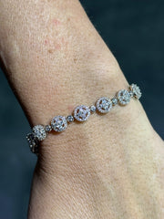 LIV Platinum Sterling Silver White Sapphire Round Cut Unique Pave Halo Tennis Bracelet Gift 7" Length