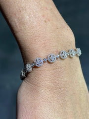 LIV Platinum Sterling Silver White Sapphire Round Cut Unique Pave Halo Tennis Bracelet Gift 7" Length