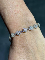 LIV Platinum Sterling Silver White Sapphire Round Cut Unique Pave Halo Tennis Bracelet Gift 7" Length