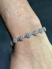 LIV Platinum Sterling Silver White Sapphire Round Cut Unique Pave Halo Tennis Bracelet Gift 7" Length