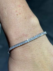 LIV Platinum Sterling Silver White Sapphire Princess Cut Unique Channel Set Halo Tennis Bracelet Gift 7" Length