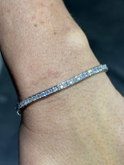 LIV Platinum Sterling Silver White Sapphire Princess Cut Unique Channel Set Halo Tennis Bracelet Gift 7" Length