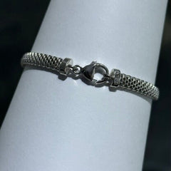 LIV Platinum Sterling Silver Pave White Sapphire Sideway Anchor Halo Design Hand Made Mesh Lobster Lock Bracelet Gift