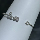 LIV Platinum Sterling Silver Pave White Sapphire Love U Cuff Bangle Halo Design Hand Made Stack Bracelet Gift