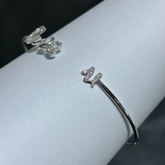 LIV Platinum Sterling Silver Pave White Sapphire Love U Cuff Bangle Halo Design Hand Made Stack Bracelet Gift