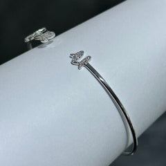 LIV Platinum Sterling Silver Pave White Sapphire Love U Cuff Bangle Halo Design Hand Made Stack Bracelet Gift