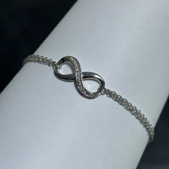 LIV Platinum Sterling Silver Pave White Sapphire Infinity Halo Design Hand Made Cable Link Stack Bracelet Gift